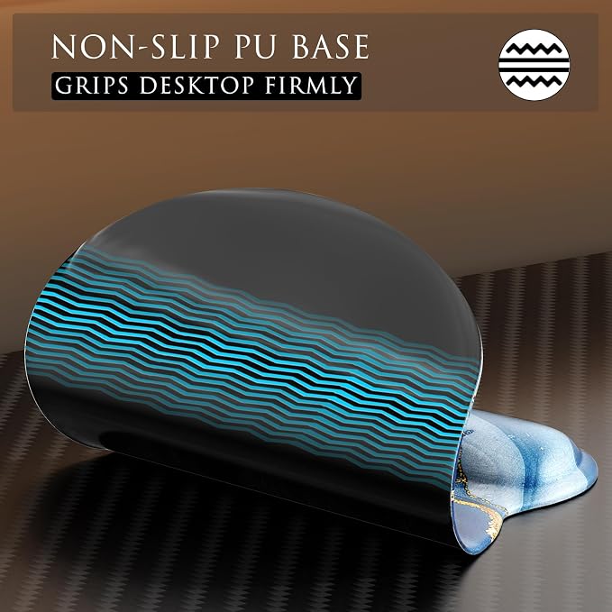 MROCO Ergonomic Mouse Pad with Gel Wrist Rest, 9.4 x 8.1 in, Blue Marble | Ergonomic Shape Design, Multiple Pattern Options, Gel Wrist Comfort, Smooth Lycra Surface, Non-Slip PU Base