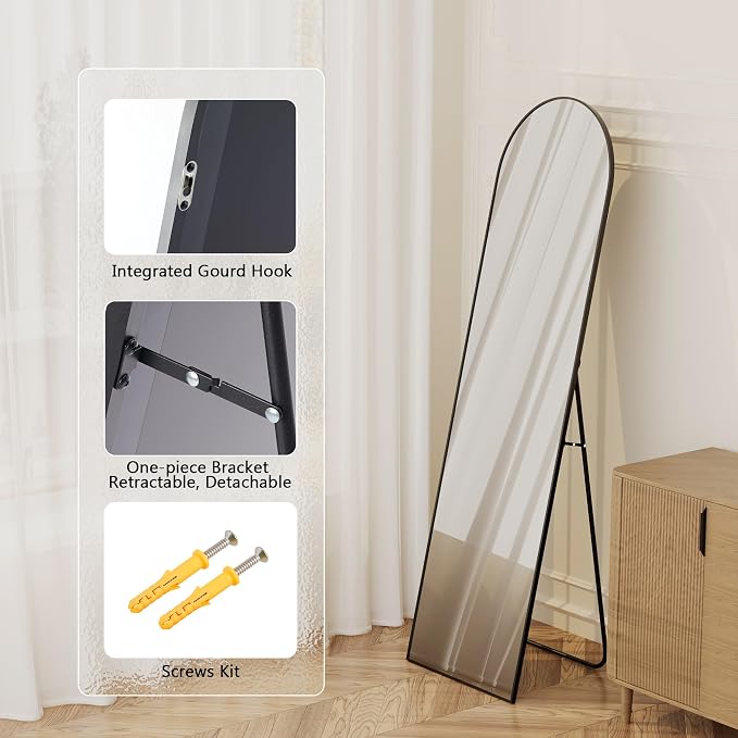 Simple Deluxe Arched Full Length Mirror, 59"x16" Large Floor Mirrors, for Wall Door Bedroom Bathroom Living Room (Black)