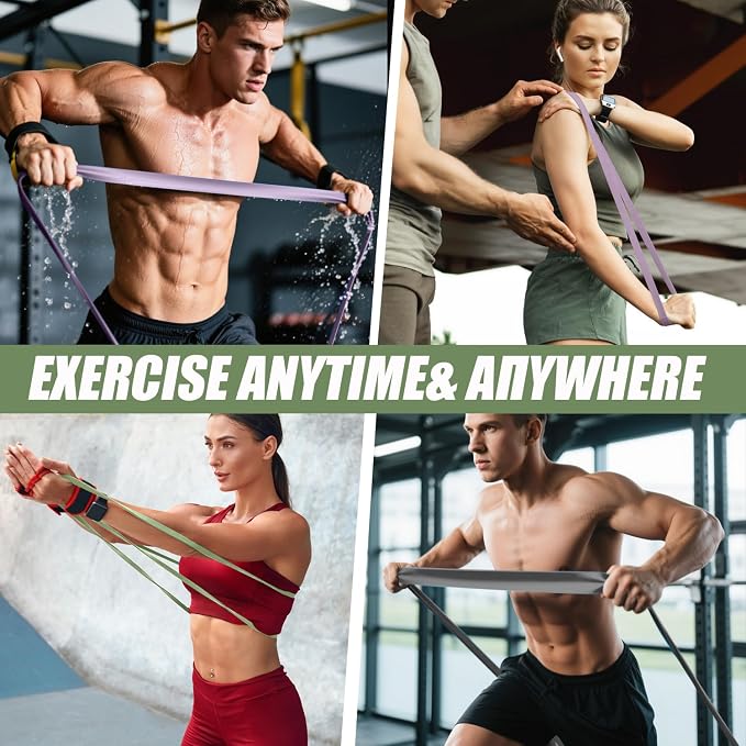 WHATAFIT Resistance Bands, Pull Up Assist Bands with Handles, Door Anchor | Natural Latex Rubber, Progressive Tension, Exercise Loop for Full-Body Fitness, Portable Gym Bag, Warm-Up & Stretch