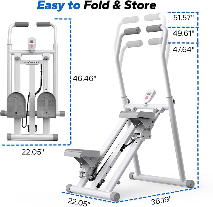 MERACH Stair Stepper with Adjustable Resistance, Foldable Stair Climber | Multi-Level Resistance, 3 Adjustable Angles, Stable Triangle Design, 300 lbs Capacity, Foldable Stair Climber, LCD Monitor