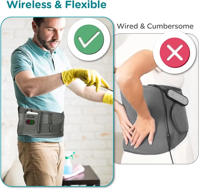 Comfytemp Cordless Heating Pad with Massager for Back, Gifts for Women Men | FSA Eligible HSA, Portable Lower Back Massager, Rechargeable Wireless Electric, Birthday Mom Dad Seniors 3 Heat 30mins, Grey
