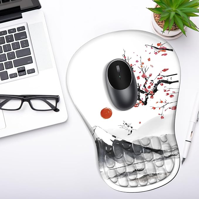YIWEI Ergonomic Mouse Pad with Wrist Rest for Carpal Tunnel Pain Relief | Memory Foam Wrist Support,Non-Slip Rubber Base, Keyboard Computer Mousepad,Lycra Cloth Surface,Gaming Home Office