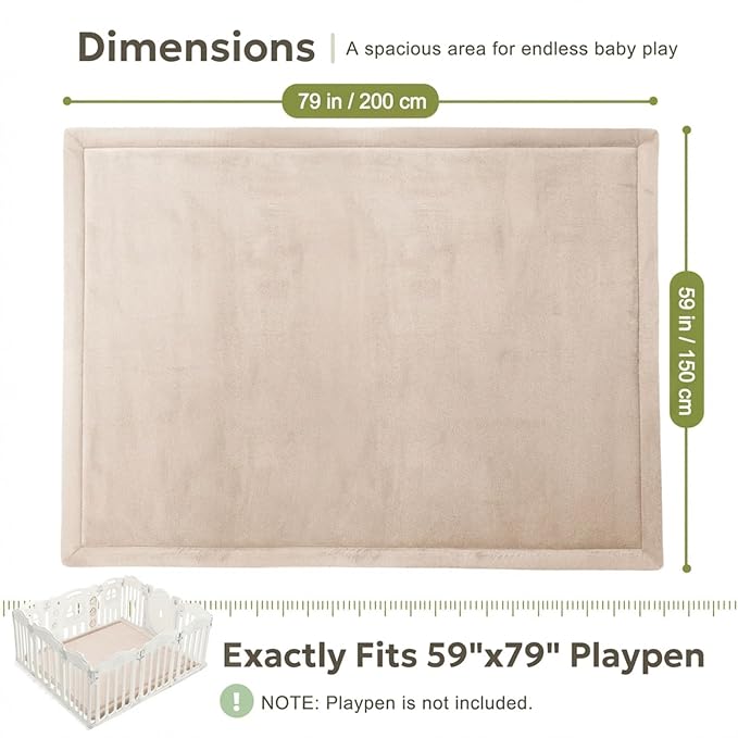 Mallify Ultra Soft 1.3" Thick Baby Play Mat for Floor, Large Velvet 59"x79" Playpen Mat, Baby-Safe & Non-Slip Tummy Time Mat, Crawling Mat for Babies, Toddlers, Infants, Kids, Easy Care, Beige