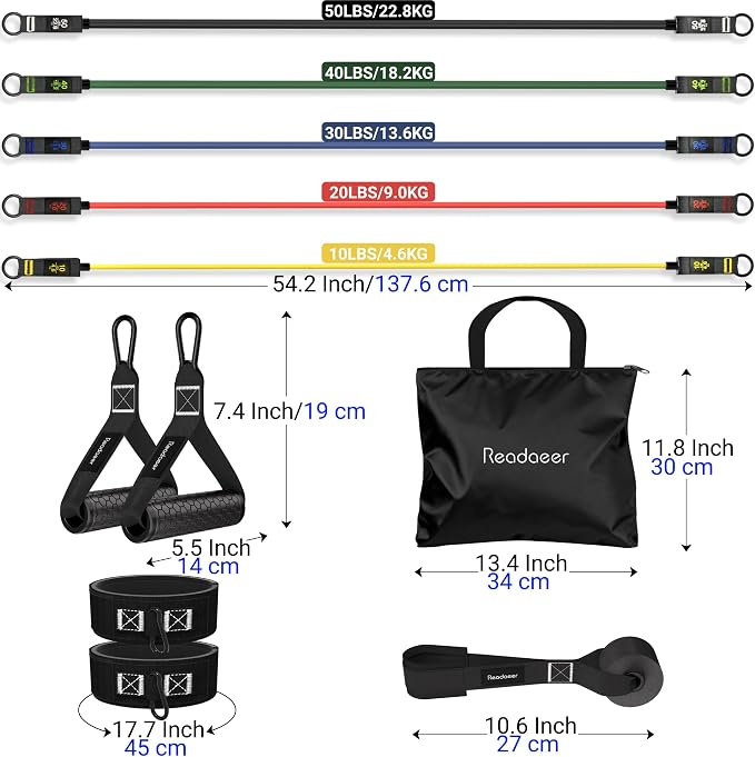 Readaeer Resistance Bands, Exercise Bands for Working Out with Handles | Resistance Bands with Handles, Door Anchor for Home Gym Full Body Strength Training, Muscle Tone, Yoga