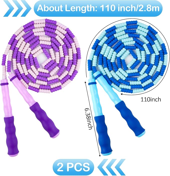Jump Rope for Kids, Adjustable Jump Ropes for 4 5 6 7 8 10 12, Tangle Free | Jumping Rope Age 8-12, Segmented Soft Beaded Skipping Rope for Women Fitness
