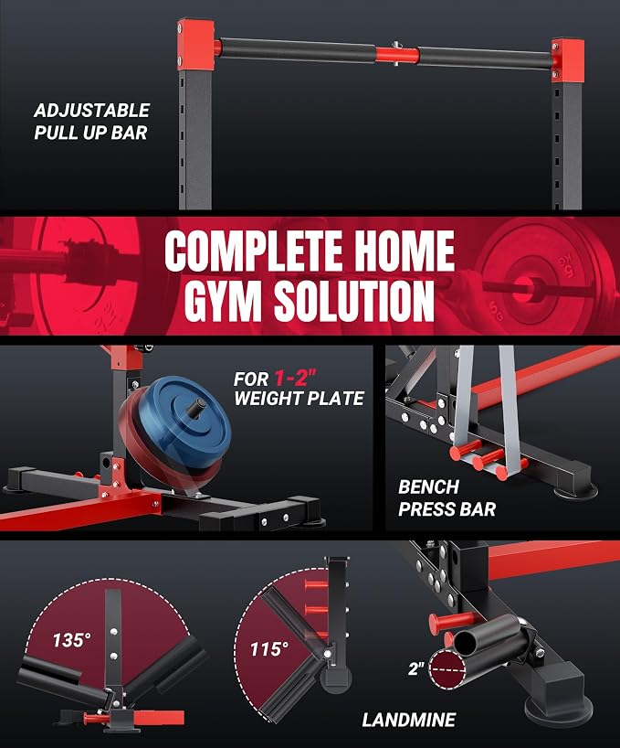 YOLEO Smith Machine & Squat Rack Combo, Multi-Functional Power Racks with Adjustable Width & Pull-Up Bar, Cable Crossover Power Cage, Independent Dual-Pulley System for Home Gym Garage Basement