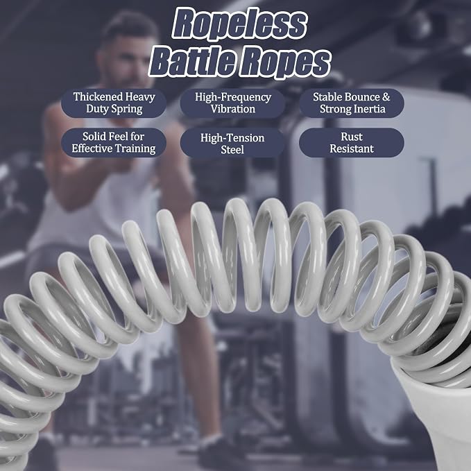 2nd Gen Ropeless Battle Ropes for Home Gym, Heavy Duty Portable Cordless Battle Ropes with Integrated Spring (No Screws), Weighted Exercise Rope for Men & Women, HIIT Workout Equipment