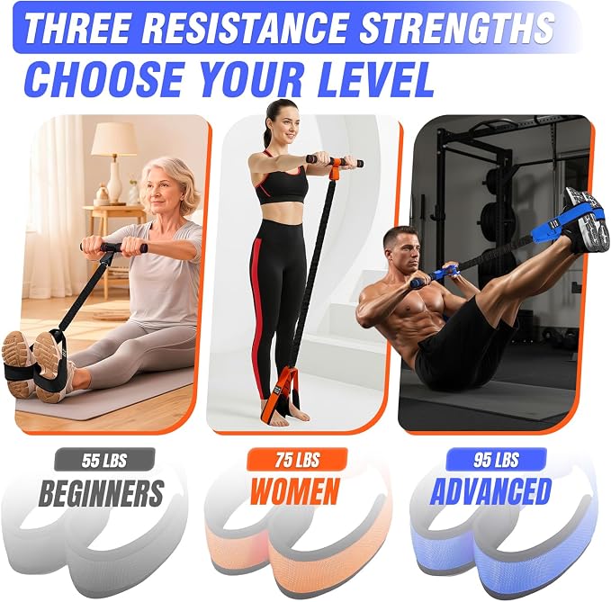 Pedal Resistance Bands with Handles, Upgrade Women Exercise Bands for Full Body Training, Core, ABS, Legs, Glutes, Arms, Pilates, Physical Therapy, Strength, Sit Up Equipment for Home Workout