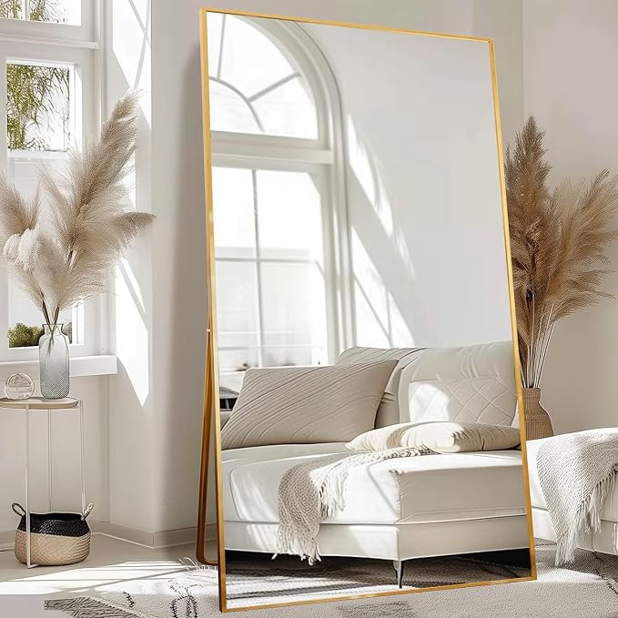 LFT HUIMEI2Y 76"x34" Full Length Mirror, Gold Floor Mirror | Tempered Oversized Mirror Full Body with Aluminum Alloy Frame; Standing, Leaning, or Wall Mount for Bedroom, Living Room
