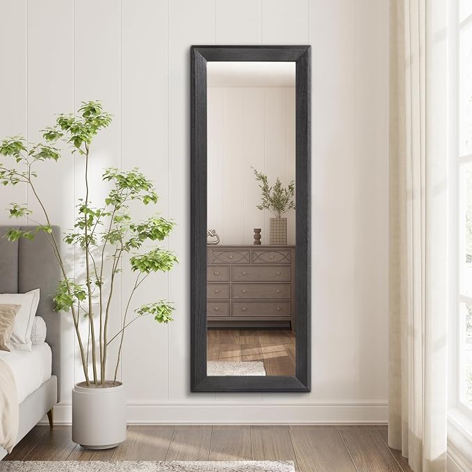 AAZZKANG Full Length Mirror Rectangle Wood Framed Large 47"x16" | Wall Mirrors Black for Bedroom Living Room Bathroom Dressing Room Entryway Hanging