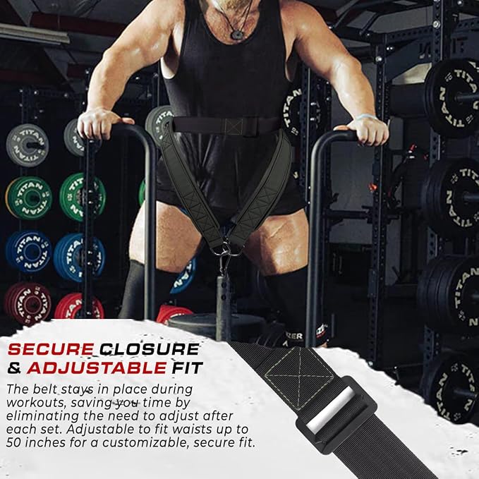 Belt for Belt Squats, Rack Attachment & Squat Machine, Weight Lifting&Powerlifting – Back Support, Low-Profile, Padded Hip & Thigh, Secure Buckle, Heavy Duty