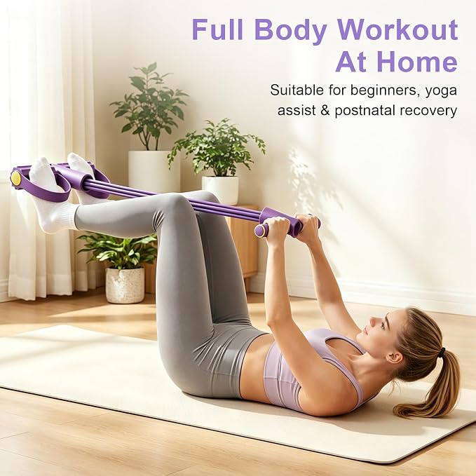 Pedal Resistance Band with Handle, 6-Tubes Tesistance Bands with Handles, Natural Rubber Foot Pedal Resistance Band, Multifunctional Exercise Bands for Abdomen, Waist, Leg, Arm