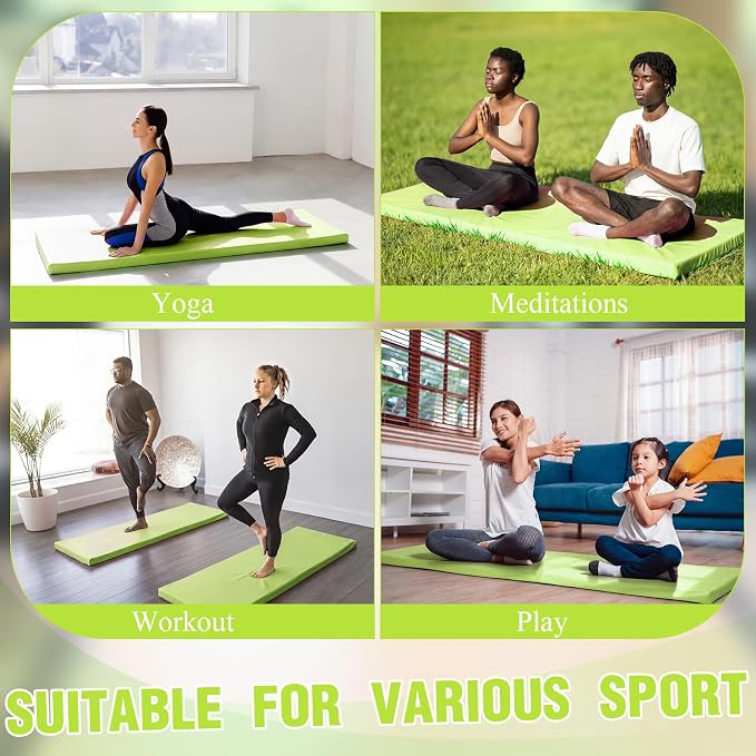 Lyrow 2 Inch 72"x24" Thick Foldable Yoga Mat with Carry Strap, Non-slip Portable Foam Gym Mat for Yoga, Pilates and Stretching