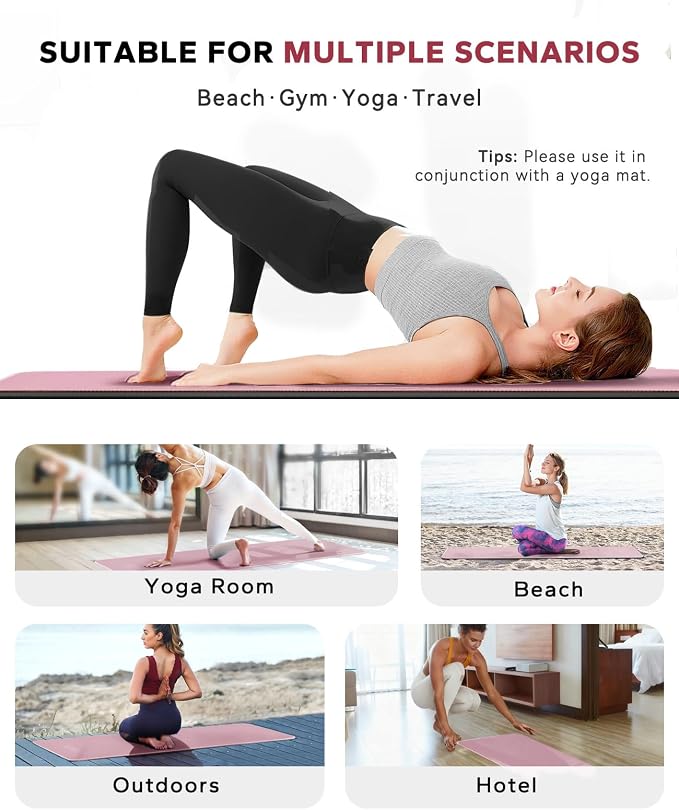 HAPBEAR Non Slip Yoga Mat Towel with Grip Dots, 72" x 24" Hot Yoga Towel - Super Absorbent Microfiber Yoga Towel for Hot Yoga, Bikram, Pilates and Gym Workout - Pink