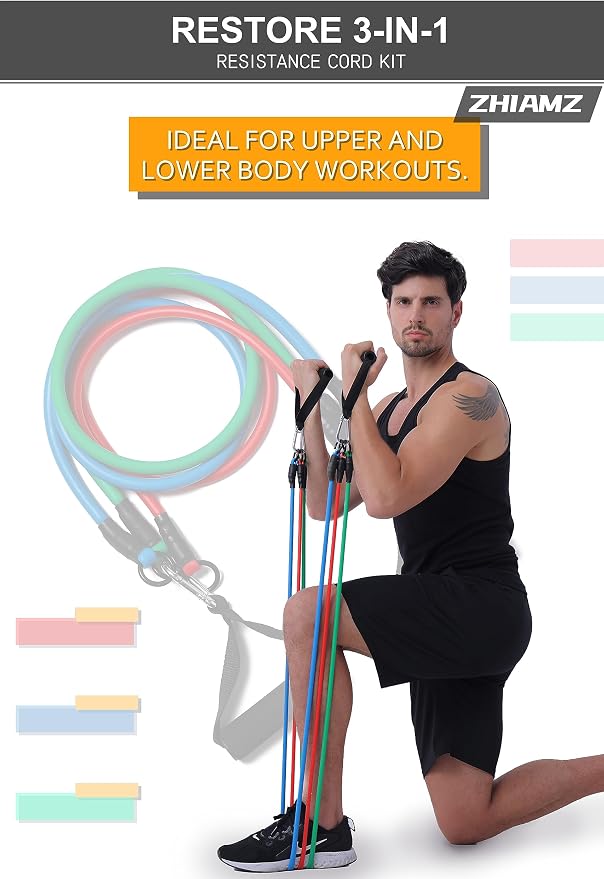 Resistance Bands with Handles, Exercise Bands with Handles, Door Anchor | Physical Therapy & Rehab, Home Workout Pilates Yoga, Non-Slip Handles, Portable Travel, TPE