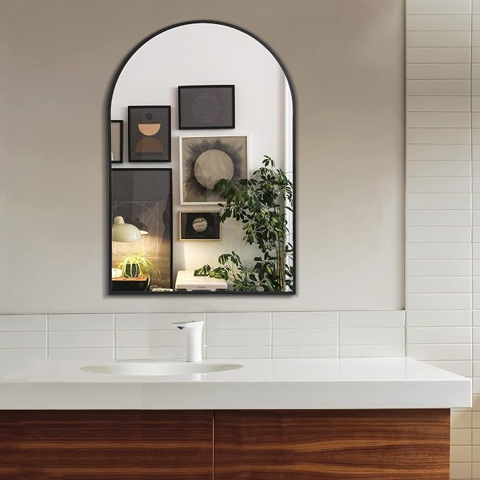 Arched Bathroom Mirror for Wall, 36" x 24" Metal Frame Vanity Mirror, Black | Aluminium Alloy Frame, HD Shatterproof Glass, for Bathroom Over Sink , Entryway, Bedroom, Living Room