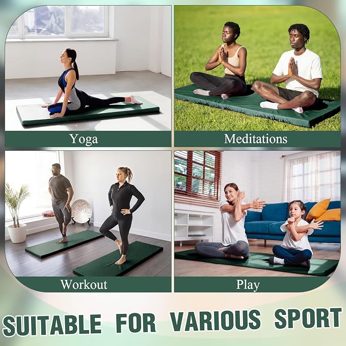Lyrow 2 Inch 72"x24" Thick Foldable Yoga Mat with Carry Strap, Non-slip Portable Foam Gym Mat for Yoga, Pilates and Stretching