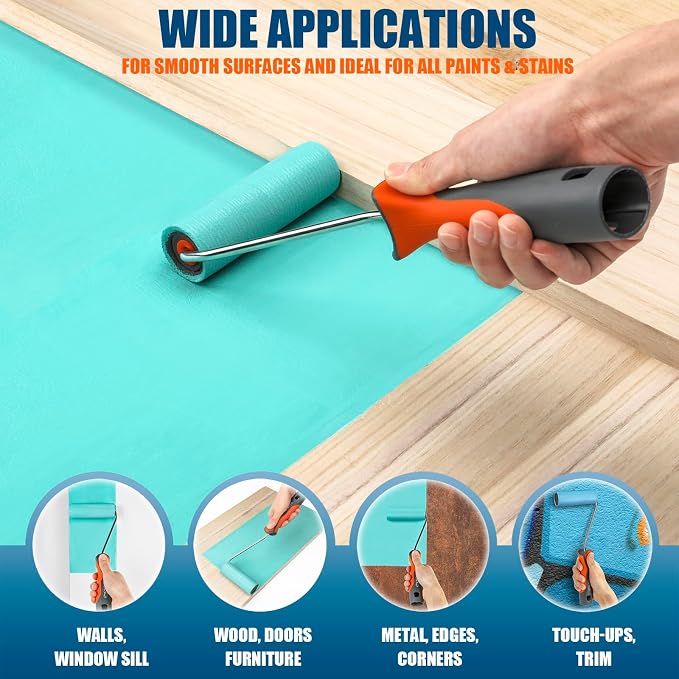 11 Pack 4" High Density Foam Paint Roller Kit for Smooth & Precision Finish | PinStone Special Caved-in Foam Rollers, Small Black Foam Mini Rollers for Painting Walls, Cabinets, Doors, Furniture, Trim