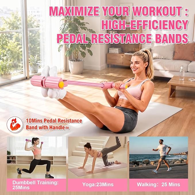 Multifunction Foot Pedal Resistance Bands with Handles, 6-Tube Elastic Yoga Exercise Bands, Home Gym Fitness Equipment for Women & Men to Tone Abs, Core, Legs, Arms, Waist