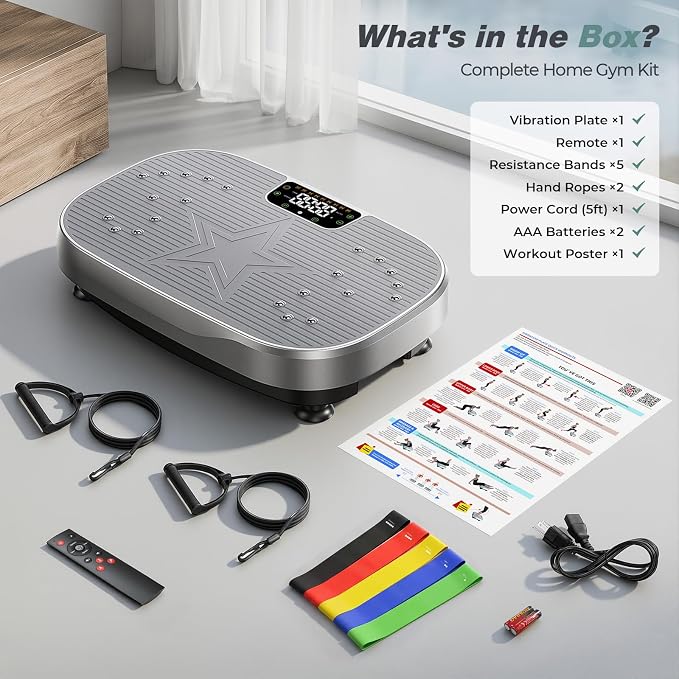 Vibration Plate Exercise Machine with Smart APP, 199 Levels Whole Body Vibrating Platform with 68 Video Courses, Lymphatic Drainage Weight Loss Shaker Plate, with Bluetooth, Remote, 5 Resistance Bands