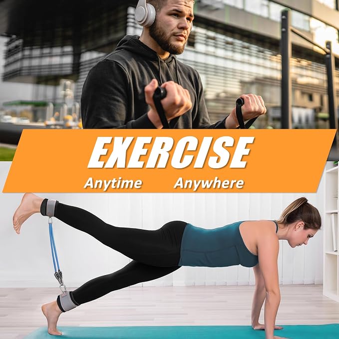 Resistance Bands with Handles and Door Anchor for Home Workouts | For women and men; includes a door anchor and simple guide for exercise, stretching, and home workouts.