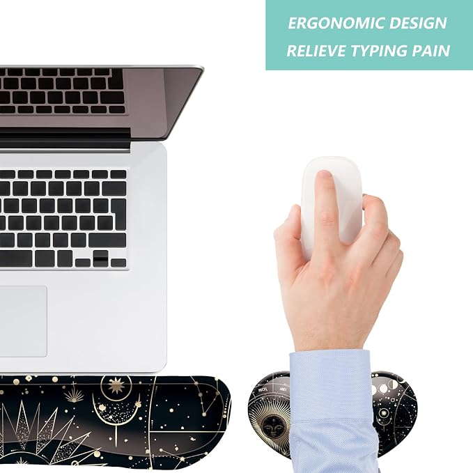 Keyboard Wrist Rest Mouse Wrist Support Set, Memory Foam Wrist Rest Pad for Computer Laptop Keyboard Mouse, Ergonomic Wrist Cushion Support for Typing Pain Relief, Gaming Home Office, Moon Phase