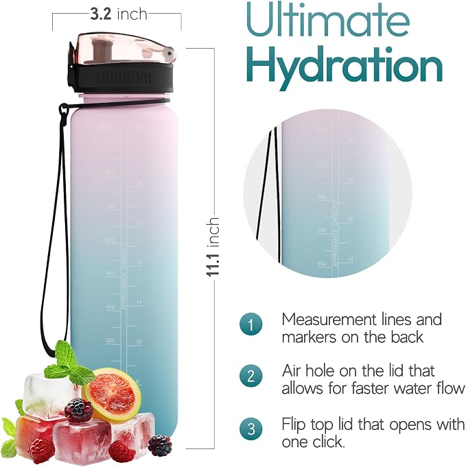 Embrava Sports Water Bottle 32oz - Fast Flow Flip Top Lid - BPA & BPS Free Leakproof Reusable - Lightweight Non-Toxic Tritan Plastic 1 Liter - Gym Hiking Office School Travel