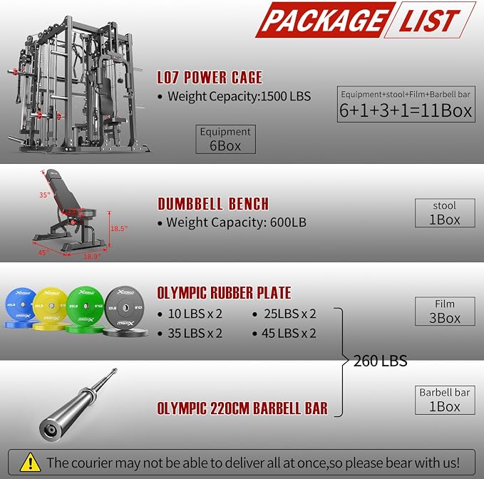 Multi-Purpose Squat Rack,Smith Machine Weight Rack Set with Cable Crossover System, Home Gym Power Racks, Power Racks and Packages