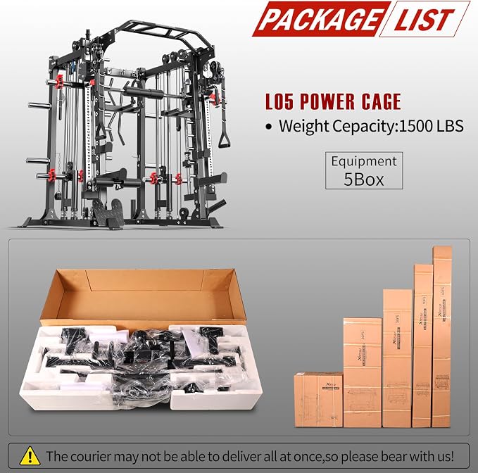 Smith Machine,Multi-Function Squat Rack Power Cage with Cable Crossover System,with Optional Weight Bench, Olympic Barbell Weight Set, for Home Gym