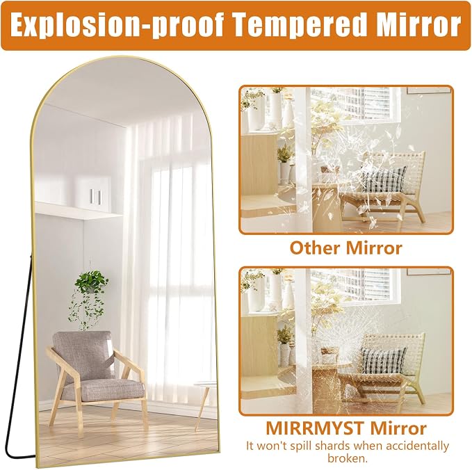 Arched Full Length Mirror, 76"x34" Oversized Floor Mirror, Gold | Free Standing, Tempered Glass, for Bedroom Living Room Gym, Leaning Wall, Hanging