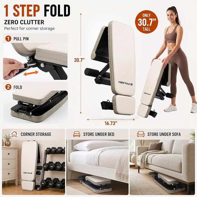 Adjustable Weight Bench, Foldable Workout Bench for Home Gym | Fast Folding & 7-Position Incline/Decline, Heavy Duty Dumbbell Bench for Home Gym / Garage Gym, Strength Training Equipment