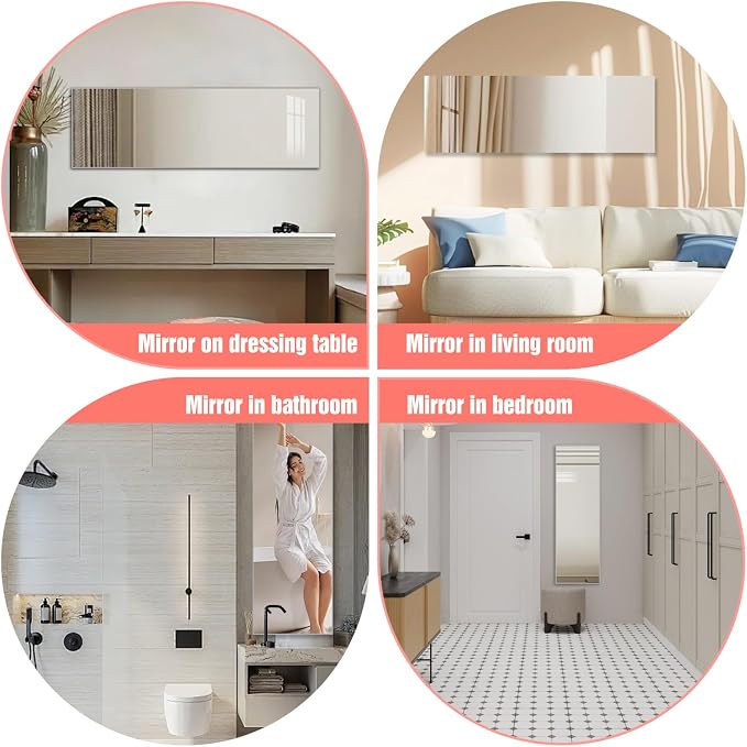 Full Length Mirror,47.25x15.75 Inch Acrylic Shatterproof Soft Mirrors, Non-Glass Wall-Mounted Fitness Mirror for Home, Lightweight Durable Modern Decor for Bedroom/Living Room/Cloakroom