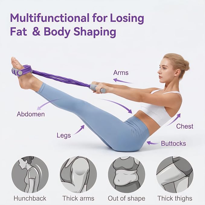 6-Tube Pedal Resistance Band with Handles, Multifunction Foot Pedal Resistance Band, Natural Rubber Fitness Band for Workout and Stretching, Abdomen, Waist, Arm, Leg(White)