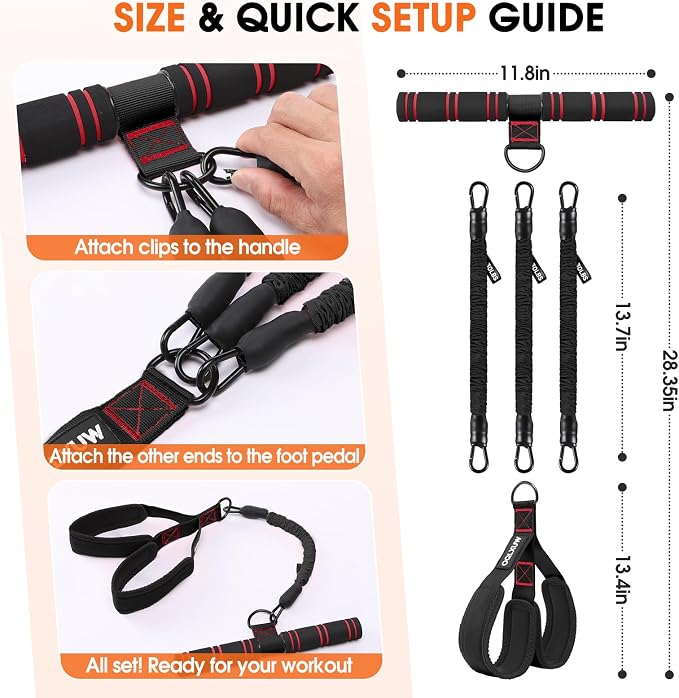 Upgraded Multifunction Pedal Resistance Band with Handle, Adjustable Foot Pedal Resistance Bands for Core, Arm, Legs, Body Strength, Portable Home Gym Workout Equipment for Men & Women