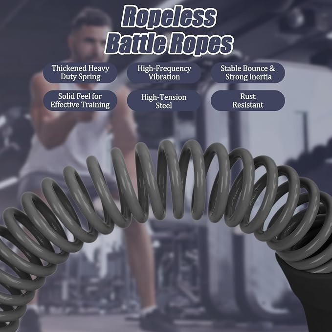 2nd Gen Ropeless Battle Ropes for Home Gym, Heavy Duty Portable Cordless Battle Ropes with Integrated Spring (No Screws), Weighted Exercise Rope for Men & Women, HIIT Workout Equipment