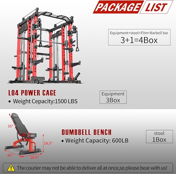Smith Machine with Cable Crossover System, Multi-Function Power Cage Squat Rack for Home Gym, Power Rack and Packages Weight Sets.