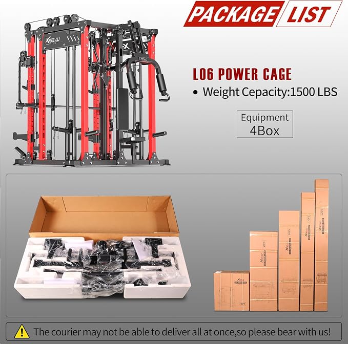Smith Machine with Cable Crossover System, Multi-Function Power Cage Squat Rack for Home Gym, Power Rack and Packages Weight Sets.