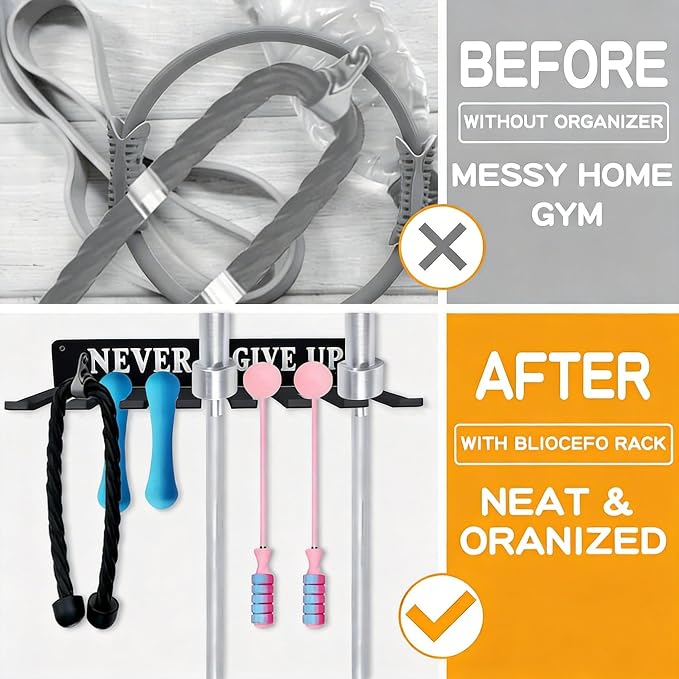 Gym Home Rack 8 Hook Heavy-Duty Wall-mounted Organizer Multi-Purpose Workout Gear Wall Hanger Storage for Resistance Bands Jump Ropes Lifting Belt Fitness Bands Barbells Carabiners Included