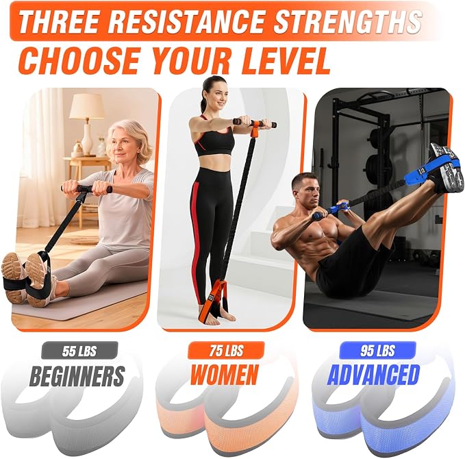 Pedal Resistance Bands with Handles, Upgrade Women Exercise Bands for Full Body Training, Core, ABS, Legs, Glutes, Arms, Pilates, Physical Therapy, Strength, Sit Up Equipment for Home Workout