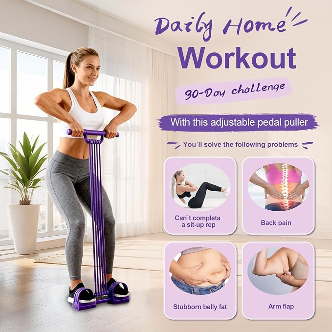 Multifunction Foot Pedal Resistance Bands with Handles, 3 in 1 Tension Rope Elastic Fitness Band for Home Workout, Yoga,Stretching, Full Body Exercise for Abs, Core, Waist, Arm, Leg