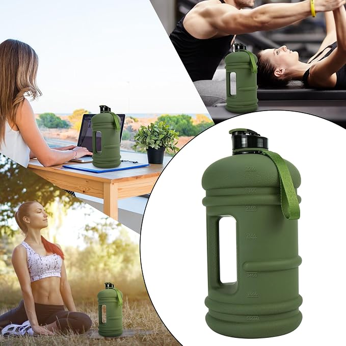 TOOFEEL 1 Gallon Water Bottle,Leakproof,Bpa Free,Dishwasher Safe,128 oz Large Water Jug wiht Handle,Travel & Camping & Sports & Gym Water Bottle For Men and Women - Olive Bottle