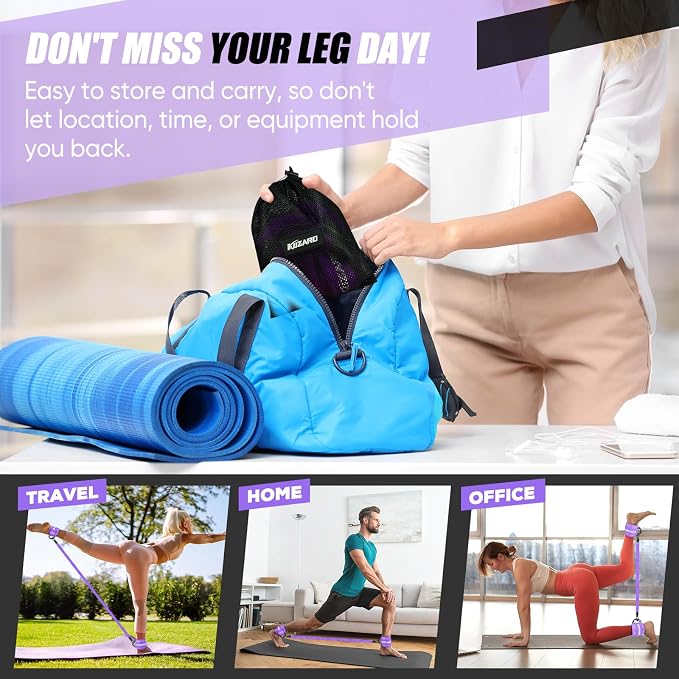 KUZARO Ankle Resistance Bands with Cuffs, Ankle Weights Bands for Working Out, Women Leg and Glutes Workout Equipment, Exercise Bands for Kickbacks, Butt and Booty Trainer, Home Gym Fitness Equipment