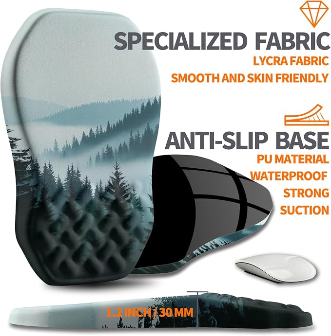 Ergonomic Slope Mouse Pad Wrist Support, Wrist Rest Mousepad for Carpal Tunnel Pain Relief with Massage Bulge and Slow Rebound Memory Foam (12x8 inch, Foggy Forest)