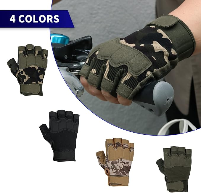 FIORETTO Fingerless Gloves for Men, Breathable Grip Palm Gloves for Motorcycle Riding, Driving, Cycling, Exercise, Workout, Climbing, Hiking and Outdoor Activities M210603