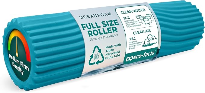 Oceanfoam Tidal Roller - Miami Blue - Muscle Massage Foam Roller for Back Pain & Stretching - Firm and Ergonomic Wide Wave Textured - Yoga, Athletics, & Wellness - Full Size, 20" x 5"