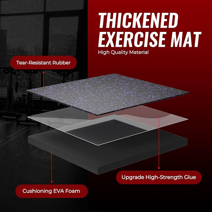SUPERJARE 0.79'' Extra-Thick Exercise Equipment Mats, 18 Pcs 72 Sq Ft Rubber Top Floor Tiles with High Density EVA Foam, Interlocking Gym Flooring for Home Gym, Protective Workout Mat, Black/Purple