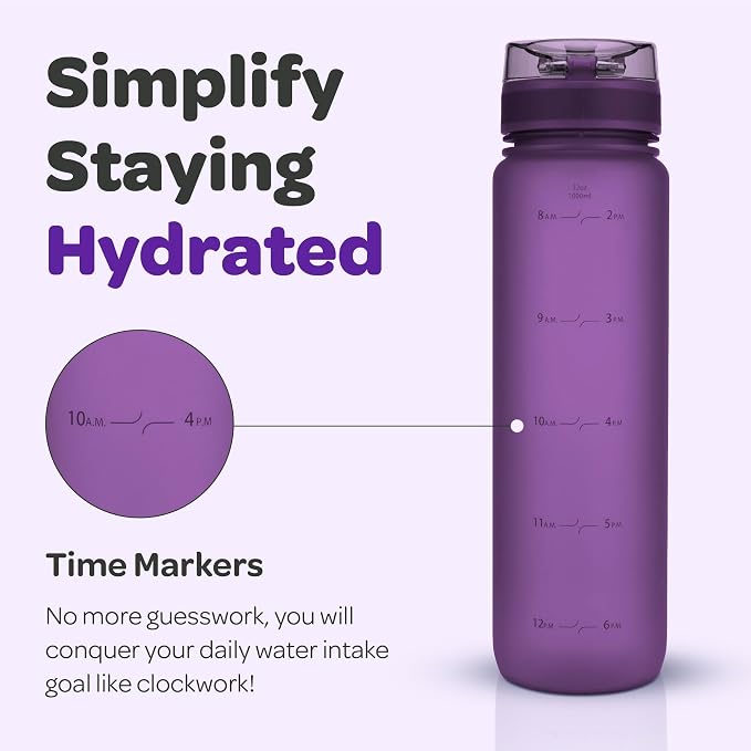 Hydracy Water Bottle with Time Marker -Large 32 oz BPA Free Water Bottle & No Sweat Sleeve -Leak Proof Gym Bottle with Fruit Infuser Strainer & Times to Drink -Ideal Gift for Fitness Sports & Outdoors | BPA-Free Tritan, Leakproof Flip-Top Lid,No-Sweat ...