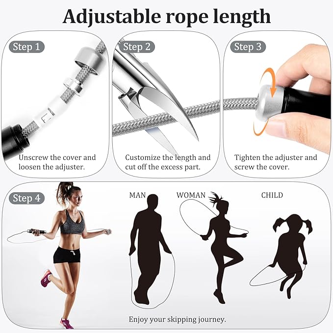 Mangodan 1LB Weighted Jump Ropes for fitness Women Men, Tangle-Free Ball Bearing Rapid Speed Skipping Jump Rope with Adjustable 9mm Cotton & PVC Cord, Aluminum Handles for MMA, Boxing, CrossFit, Weight-loss Workouts