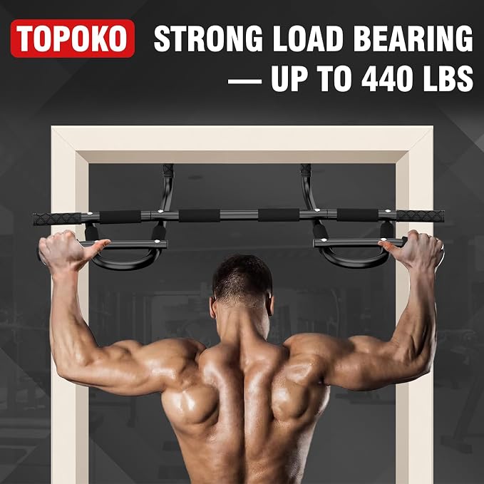 TOPOKO Pull Up Bar for Doorway, Heavy Duty Chin Up Station for Home Gym, Multi-Grip or Adjustable Door Frame Exercise Equipment for Upper Body Strength Training