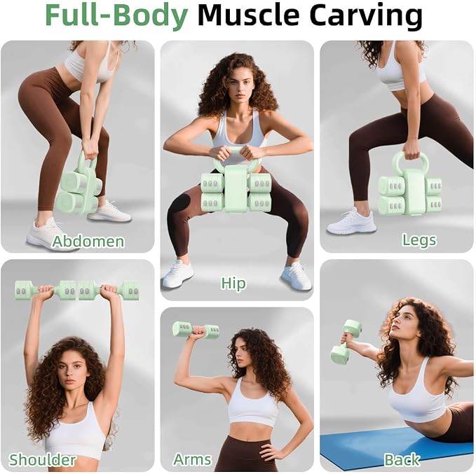 2-in-1 Adjustable Dumbbell Set, 4-Level Weights for Women | Convertible Dumbbell & Kettlebell, Adjustable 2.2-5.5lb Each, Quick-Change Button, Compact for Home Gym, Office & Outdoor